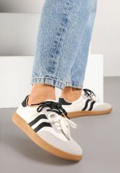 Beżowo-Czarne Sneakersy Kultowe Tenisówki z Dodatkowymi Sznurowadłami Zarinoa. Brązowe trampki Renee, bez wzorów, z jeansu, bez zapięcia. W wyprzedaży za 91.99 zł.