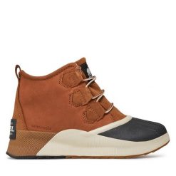 Trzewiki Sorel. Brązowe botki Sorel, bez wzorów, bez obcasa, na płaskiej podeszwie, bez zapięcia. Za 399.99 zł.