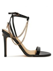 Guess Sandały Miamy FLDMIA PAF03 Czarny. Czarne sandały Guess, z aplikacjami, ze skóry, bez obcasa, na szpilce, bez zapięcia. Za 629.99 zł.