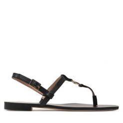 Sandały TWINSET. Czarne sandały Twinset, bez wzorów, bez obcasa, na płaskiej podeszwie, bez zapięcia. Za 799.99 zł.
