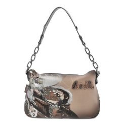 Brązowa Designerska Damska Torebka Anekke. Brązowe listonoszki Anekke, bez wzorów, z materiału, eleganckie, z nadrukiem, bez dodatków. Za 329.00 zł.