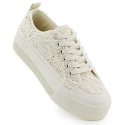 Buty Big Star trampki RR274746 beżowy. Brązowe trampki bez wzorów, z materiału, retro, bez zapięcia. W wyprzedaży za 250.39 zł.