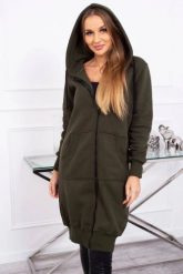 Bluza ocieplana długa z kapturem khaki. Brązowe bluzy KESI, l, bez wzorów, z bawełny, bez ramiączek, z kapturem. Za 326.23 zł.