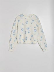 Bluza soft touch z domieszką wiskozy w kwiatowy wzór - wielobarwny. Bluzy Sinsay, l, bez wzorów, z wiskozy, bez ramiączek, bez kaptura. Za 49.99 zł.