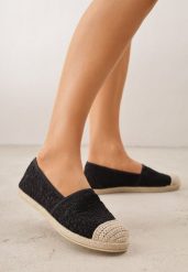 Czarne Koronkowe Espadryle z Plecionką na Nosku Zynava. Czarne espadryle Born2be, bez wzorów, z jeansu, klasyczne, bez obcasa. Za 69.99 zł.