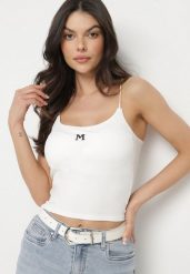 Biały Top z Prążkowanego Materiału z Usztywnianymi Miseczkami Fadeastra. Białe topy Born2be, l, bez wzorów, z materiału, eleganckie, bez kołnierzyka, bez ramiączek. Za 49.99 zł.