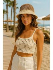 Lucky Bees Kapelusz przeciwsłoneczny w kolorze beżowo-kremowym rozmiar: onesize. Brązowe kapelusze Lucky Bees, bez wzorów, z materiału. Za 73.99 zł.