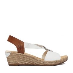 Sandały Rieker. Białe sandały Rieker, bez wzorów, bez obcasa, na koturnie, bez zapięcia. Za 299.99 zł.