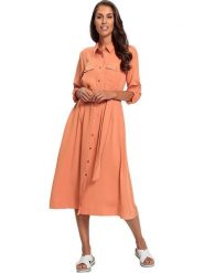 Heine Sukienka w kolorze brzoskwiniowym rozmiar: 48. Pomarańczowe sukienki Heine, bez wzorów, z lyocellu, bez kołnierzyka, bez ramiączek, midi. Za 169.45 zł.