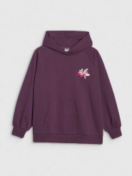 4F Bluza dresowa oversize nierozpinana z kapturem damska - fioletowa M/L. Fioletowe bluzy 4f, l, bez wzorów, z bawełny, z kapturem. W wyprzedaży za 99.99 zł.