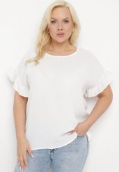 Biała Bluzka z Wiskozą o Klasycznym Kroju Vlaniella. Białe bluzki Born2be, xl, bez wzorów, z jeansu, biznesowe, bez kołnierzyka, bez ramiączek. W wyprzedaży za 33.99 zł.