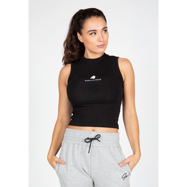 Livonia Crop Top - Czarny. Czarne topy GORILLA WEAR, xs, bez wzorów, sportowe, bez kołnierzyka, bez ramiączek. Za 118.00 zł.