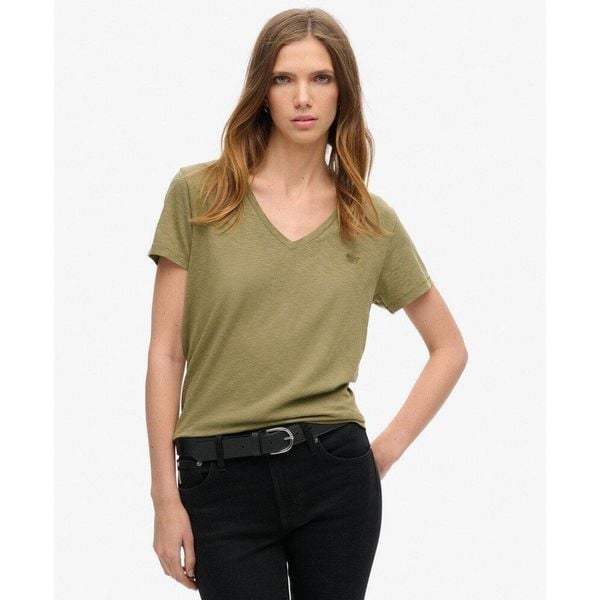 Koszulka z haftem V w slubie. Zielone t-shirty sportowe Superdry, bez wzorów, z bawełny, bez ramiączek. Za 127.15 zł.