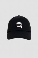 KARL LAGERFELD Czarna czapka z daszkiem Ikon Cap. Czarne czapki z daszkiem KARL LAGERFELD, bez wzorów, z bawełny, eleganckie. W wyprzedaży za 219.99 zł.