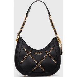 Guess torebka kolor czarny. Czarne listonoszki Guess, z aplikacjami, na ramię, bez dodatków. Za 579.99 zł.
