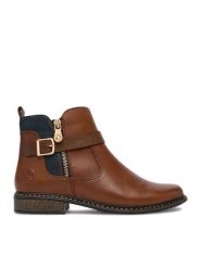 Rieker Botki CEO-Z4959-22 Beżowy jasny. Brązowe botki Rieker, bez wzorów, ze skóry, bez obcasa, na płaskiej podeszwie, bez zapięcia. Za 429.99 zł.
