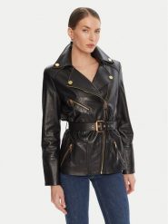 Elisabetta Franchi Kurtka skórzana GD-50Z-56E2-V1350 Czarny Regular Fit. Czarne kurtki Elisabetta Franchi, bez wzorów, ze skóry, bez kaptura. Za 4,679.00 zł.