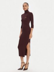 Elisabetta Franchi Sukienka dzianinowa AM-23B-56E2-V390 Bordowy Slim Fit. Czerwone sukienki Elisabetta Franchi, bez wzorów, z dzianiny, bez kołnierzyka, bez ramiączek. Za 1,658.20 zł.