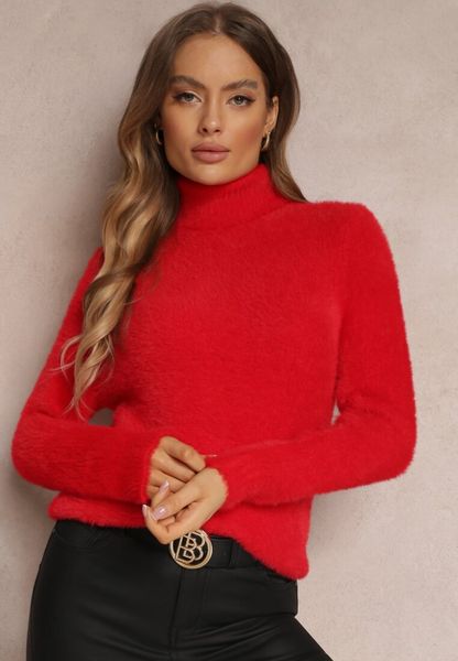 Czerwony Golf Wełniany Kedrindas. Czerwone swetry Renee, m, bez wzorów, z tkaniny, bez ramiączek. Za 54.99 zł.