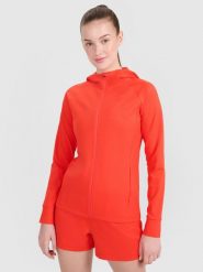 4F Bluza treningowa regular szybkoschnąca damska - czerwona L. Czerwone bluzy z kapturem 4f, l, bez wzorów, z dzianiny, z kapturem, na fitness i siłownię. W wyprzedaży za 169.99 zł.