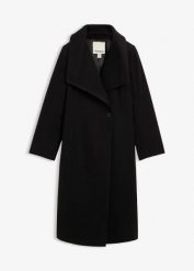 Płaszcz z imitacji wełny. Czarne płaszcze bonprix, bez wzorów, z wełny, bez kaptura. Za 379.99 zł.