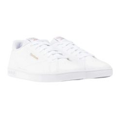Damskie Skórzane Buty Sportowe Typu „Court Clean”. Białe buty treningowe Reebok, bez wzorów, z materiału, bez zapięcia, trekkingowe. Za 179.00 zł.