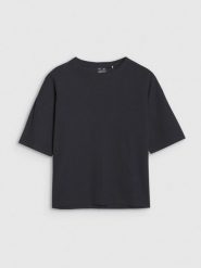4F T-shirt regular z waflowej dzianiny damski - czarny M. Czarne t-shirty 4f, m, bez wzorów, z bawełny, klasyczne, bez kołnierzyka, bez ramiączek. W wyprzedaży za 49.99 zł.