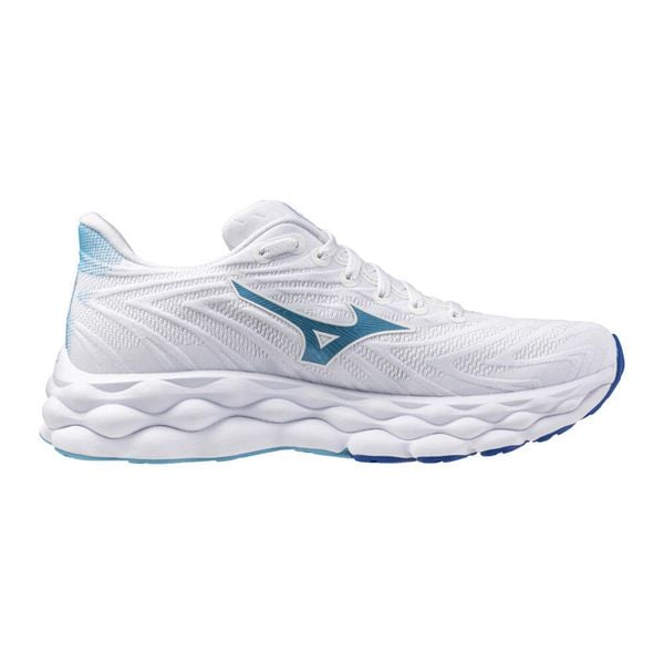 Damskie buty do biegania Mizuno Wave Sky 8. Białe buty do biegania Mizuno, bez wzorów, z materiału, bez zapięcia, do biegania, mizuno wave. Za 459.99 zł.