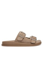 Calvin Klein Klapki City Sandal Buckle Suede HW0HW03130 Beżowy. Brązowe klapki Calvin Klein, bez wzorów, ze skóry, bez obcasa, bez zapięcia. Za 529.99 zł.