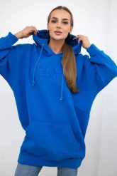 Bluza ocieplana z haftowanym napisem oversize chabrowa. Niebieskie bluzy KESI, l, bez wzorów, z bawełny, bez ramiączek, bez kaptura. Za 238.37 zł.