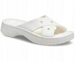 Klapki Dla Dorosłych Crocs Womens Cross Strap. Białe klapki Crocs, bez wzorów, z materiału, bez obcasa, bez zapięcia. Za 159.99 zł.