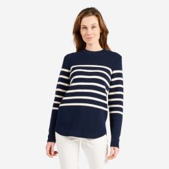 Sweter marynarski damski Decathlon 100. Białe swetry Decathlon, l, bez wzorów, z bawełny, eleganckie, bez ramiączek. Za 99.99 zł.