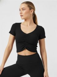 Krótka bluzka z marszczeniem na środku - czarny. Czarne bluzki Sinsay, l, bez wzorów, bez kołnierzyka, bez ramiączek. Za 22.99 zł.