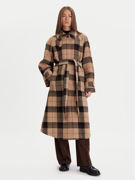 Tommy Hilfiger Płaszcz wełniany WW0WW46870 Beżowy Relaxed Fit. Brązowe płaszcze Tommy Hilfiger, na zimę, m, bez wzorów, z wełny, bez kaptura. Za 1,599.00 zł.