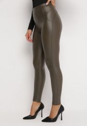 Ciemnozielone Legginsy z Imitacji Skóry i Efektem Push Up Meio. Zielone legginsy Born2be, bez wzorów, z jeansu. W wyprzedaży za 42.49 zł.