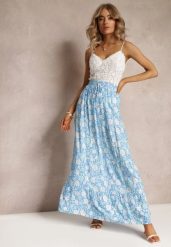 Niebieska Bawełniana Spódnica Maxi w Kwiaty Eile. Niebieskie spódnice Renee, s, bez wzorów, z bawełny, maxi. W wyprzedaży za 41.99 zł.