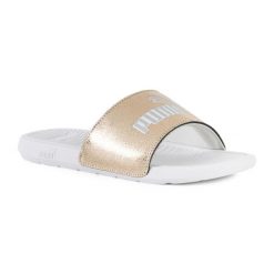 Klapki PUMA Cool Cat 2.0 Metallic Shine. Szare klapki Puma, bez wzorów, z materiału, sportowe, bez obcasa, bez zapięcia. Za 88.99 zł.