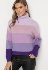 Fioletowy Golf Klasyczny Zimowy Sweter z Kaszmirem Aziena. Fioletowe swetry Born2be, na zimę, bez wzorów, z jeansu, eleganckie, bez ramiączek. W wyprzedaży za 110.49 zł.