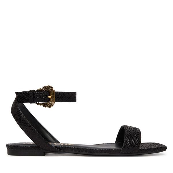 Sandały Versace Jeans Couture. Czarne sandały Versace Jeans Couture, bez wzorów, z jeansu, bez obcasa, na płaskiej podeszwie, bez zapięcia. Za 631.99 zł.