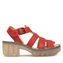 Sandały Fly London. Czerwone sandały Fly London, bez wzorów, bez obcasa, na słupku, bez zapięcia. Za 589.99 zł.