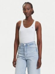 Tommy Jeans Top DW0DW20917 Biały Regular Fit. Białe topy Tommy Jeans, xxs, bez wzorów, z jeansu, bez kołnierzyka, bez ramiączek. Za 149.99 zł.