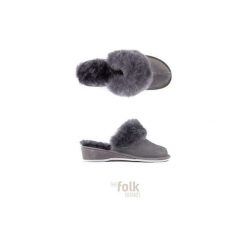 THE SHOES NO. 5 KAPCIE DAMSKIE NA KOTURNIE. Szare kapcie The folk brand, ze skóry. Za 129.00 zł.