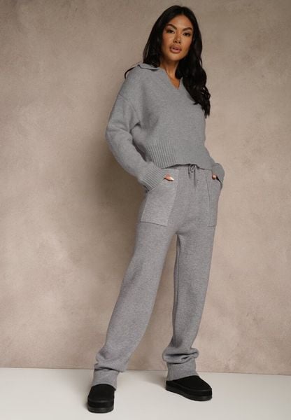 Szare Spodnie z Wełną ze Sznurkiem i Ozdobnymi Kieszeniami Moneressa. Szare jeansy Renee, l, bez wzorów, z jeansu. Za 69.99 zł.