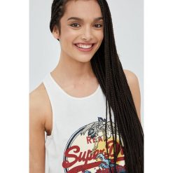 Superdry top bawełniany kolor beżowy. Brązowe topy Superdry, l, bez wzorów, z bawełny, bez kołnierzyka, bez ramiączek. W wyprzedaży za 114.99 zł.
