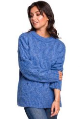 Niebieska Ciepły Sweter z Półgolfem w Warkocze. Niebieskie swetry MOE, l, bez wzorów, z materiału, bez ramiączek. Za 209.90 zł.