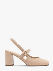 Beżowe czółenka typu slingback LUIZA. Brązowe czółenka Ryłko, bez wzorów, z gumy, bez obcasa, na obcasie, bez zapięcia. W wyprzedaży za 299.99 zł.