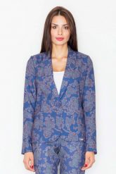 Elegancki Wzorzysty Żakiet na Jeden Guzik Wzór 32. Czarne marynarki i żakiety Figl, s, bez wzorów, z materiału, eleganckie, bez ramiączek. Za 279.00 zł.