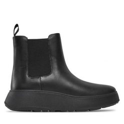 Sztyblety FitFlop. Czarne botki FitFlop, bez wzorów, bez obcasa, na płaskiej podeszwie, bez zapięcia. Za 329.99 zł.