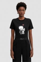KARL LAGERFELD Czarny damski t-shirt z nadrukiem Ikon Valentine, Rozmiar S. Czarne t-shirty KARL LAGERFELD, s, bez wzorów, eleganckie, bez kołnierzyka, bez ramiączek. W wyprzedaży za 229.99 zł.