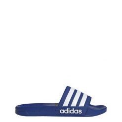 Klapki basenowe Adilette Shower Slides. Białe klapki adidas, bez wzorów, sportowe, bez obcasa, bez zapięcia. Za 129.00 zł.